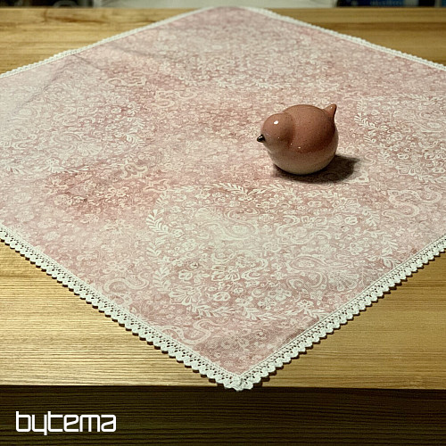 Mantel rosa viejo con puntilla 70x70