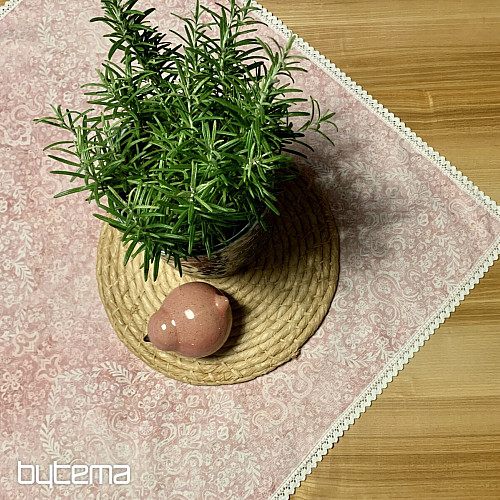 Mantel rosa viejo con puntilla 70x70