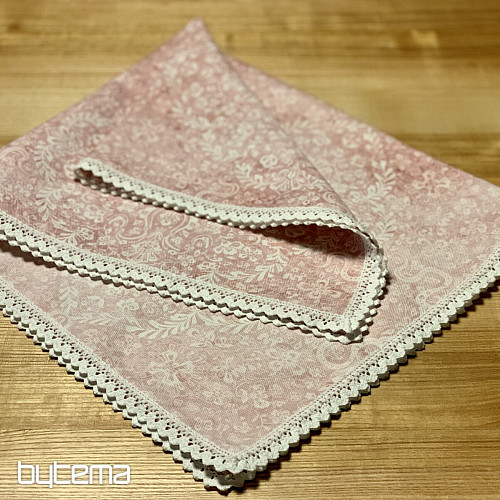 Mantel rosa viejo con puntilla 70x70
