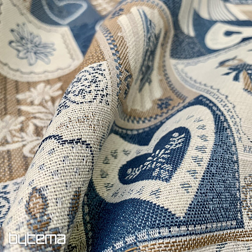 Tela jacquard decorativa PATCHWORK CORAZONES AZUL