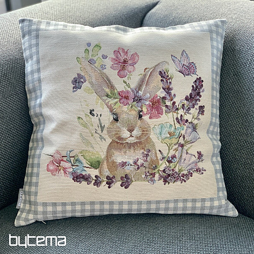 Funda cojín tapiz BUNNY IN A FRAME cuadros gris