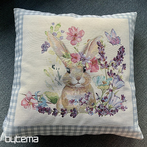Funda cojín tapiz BUNNY IN A FRAME cuadros gris