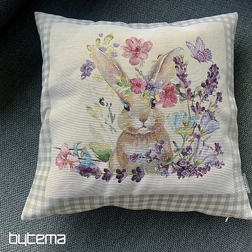 Funda cojín tapiz BUNNY IN A FRAME cuadros beige