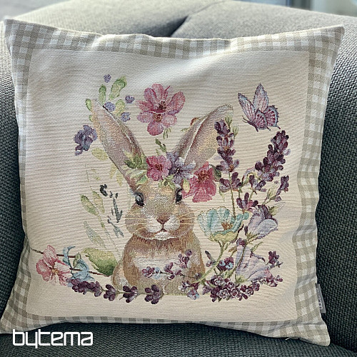 Funda cojín tapiz BUNNY IN A FRAME cuadros beige