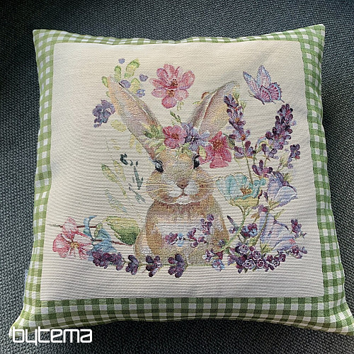 Funda cojín tapiz BUNNY IN A FRAME cuadros verdes