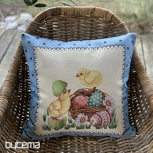 Funda de cojín Gobelino POLLO DE PASCUA marco azul