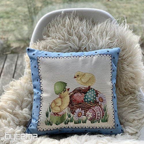 Funda de cojín Gobelino POLLO DE PASCUA marco azul