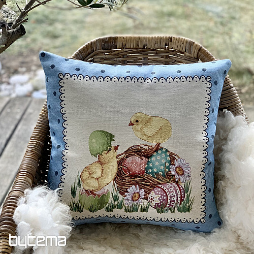 Funda de cojín Gobelino POLLO DE PASCUA marco azul