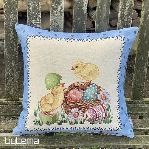 Funda de cojín Gobelino POLLO DE PASCUA marco azul