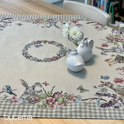 Mantel tapiz y pañuelo TIEMPO DE PASCUA cuadros beige