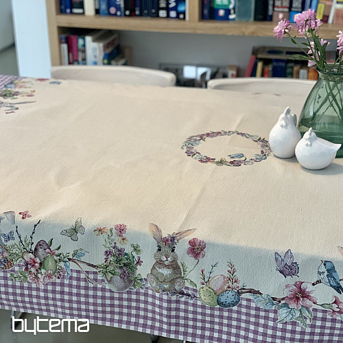 Tapiz mantel y pañuelo TIEMPO DE PASCUA cuadros morado