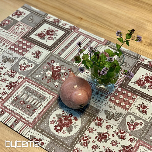 Mantel y chal TOSCANA VALERY PATCHWORK burdeos