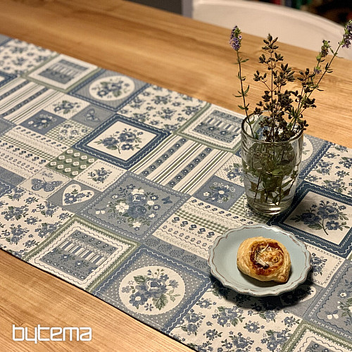 Mantel y chal TOSCANA VALERY PATCHWORK azul