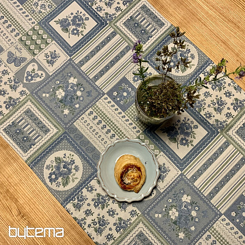 Mantel y chal TOSCANA VALERY PATCHWORK azul