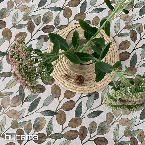 Mantel y pañuelo LISTY HOJAS verde