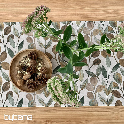 Mantel y pañuelo LISTY HOJAS verde
