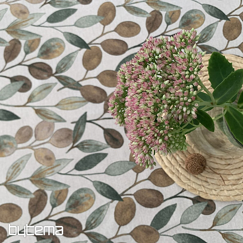 Mantel y pañuelo LISTY HOJAS verde
