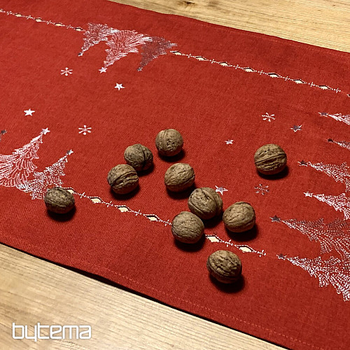 Mantel y pañuelos navideños bordados ARBOLES ROJOS