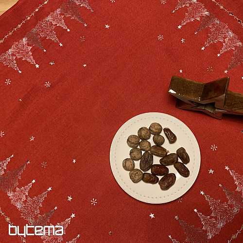 Mantel y pañuelos navideños bordados ARBOLES ROJOS