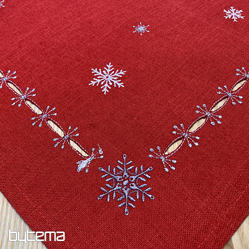 Mantel y pañuelos navideños bordados ARBOLES ROJOS