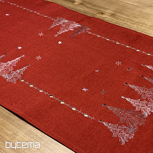 Mantel y pañuelos navideños bordados ARBOLES ROJOS