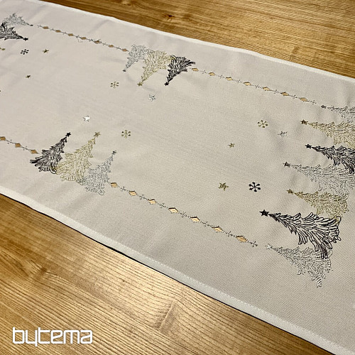 Mantel y mantones navideños bordados ARBOLES DE ORO BLANCO