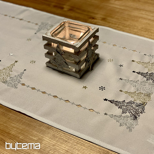 Mantel y mantones navideños bordados ARBOLES DE ORO BLANCO