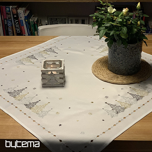 Mantel y mantones navideños bordados ARBOLES DE ORO BLANCO