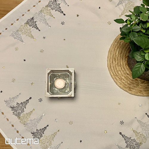 Mantel y mantones navideños bordados ARBOLES DE ORO BLANCO