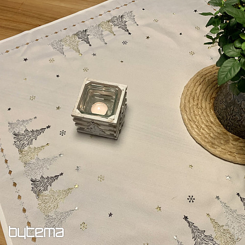 Mantel y mantones navideños bordados ARBOLES DE ORO BLANCO