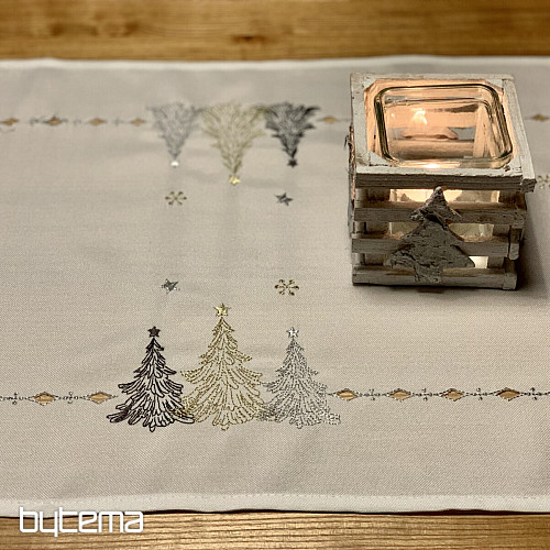 Mantel y mantones navideños bordados ARBOLES DE ORO BLANCO