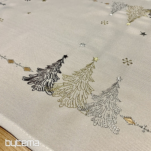 Mantel y mantones navideños bordados ARBOLES DE ORO BLANCO