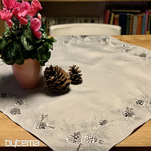 Mantel y mantones navideños bordados CONOS GRIS