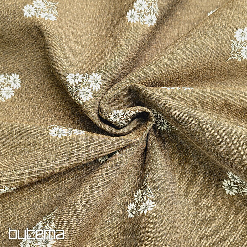 Tela decorativa jacquard FLORES ALPINAS MARRÓN