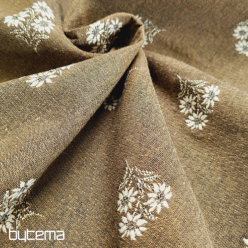 Tela decorativa jacquard FLORES ALPINAS MARRÓN
