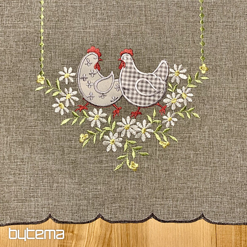 Mantel y pañuelo de Pascua bordado GALLINA Y FLORES gris