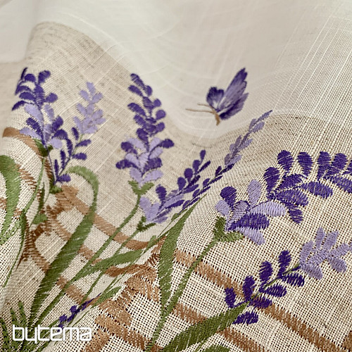 Mantel y chal bordados LAVANDA DETRÁS DE LA VALLA