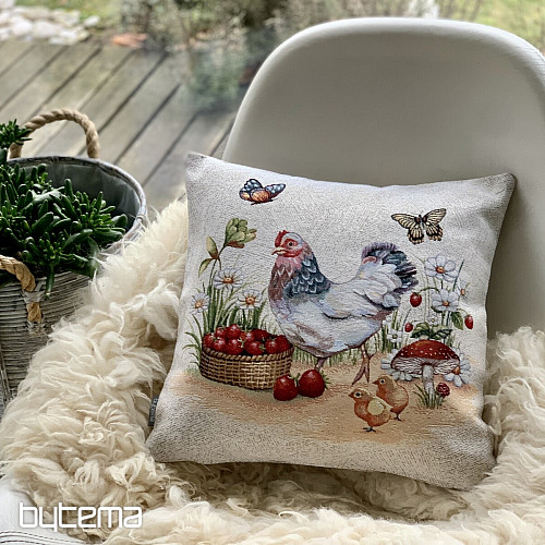 Funda de almohada tapiz GALLINA CON FRESAS