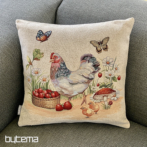 Funda de almohada tapiz GALLINA CON FRESAS