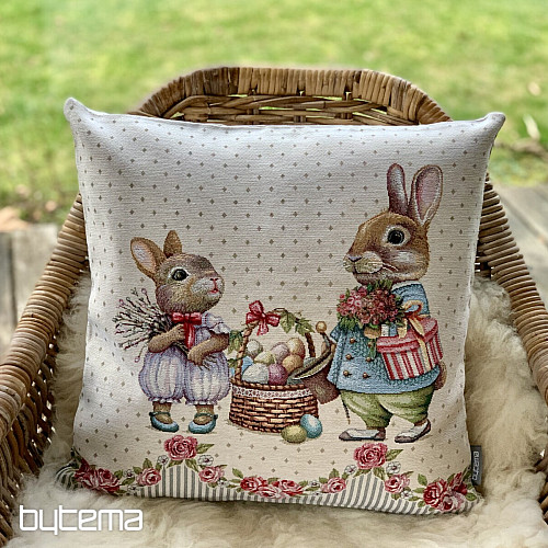 Funda de cojín tapiz CONEJITOS CON ROSAS beige
