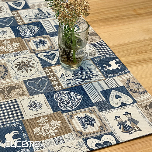 Mantel tapiz, bufanda PATCHWORK SRDCE azul