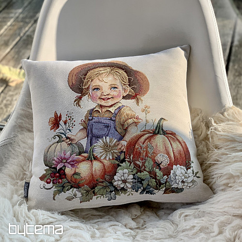Funda de almohada tapiz NIÑA CON CALABAZAS