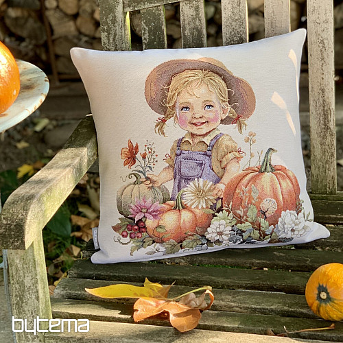 Funda de almohada tapiz NIÑA CON CALABAZAS