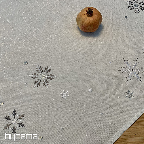 Mantel y pañuelo navideño bordado GRIS ESCAPO BLANCO