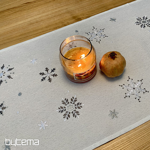 Mantel y pañuelo navideño bordado GRIS ESCAPO BLANCO