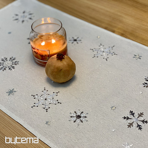 Mantel y pañuelo navideño bordado GRIS ESCAPO BLANCO