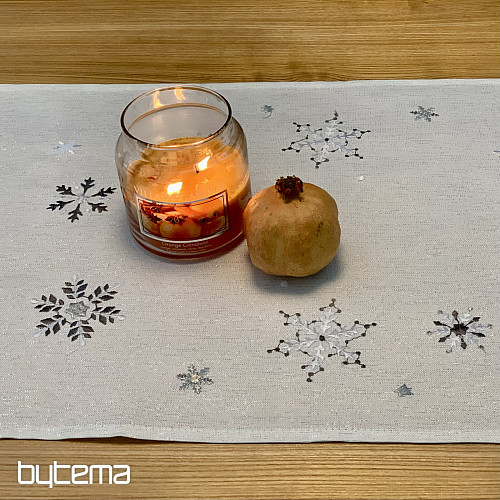 Mantel y pañuelo navideño bordado GRIS ESCAPO BLANCO