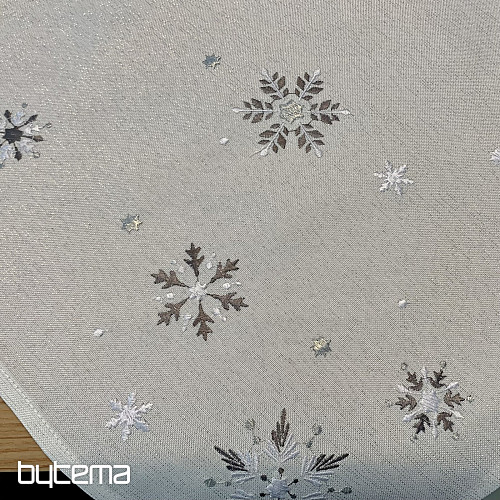 Mantel y pañuelo navideño bordado GRIS ESCAPO BLANCO