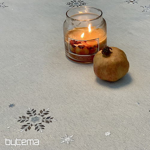 Mantel y pañuelo navideño bordado GRIS ESCAPO BLANCO