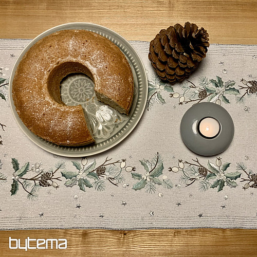 Mantel y pañuelo navideño bordado AGUJAS Y CONOS